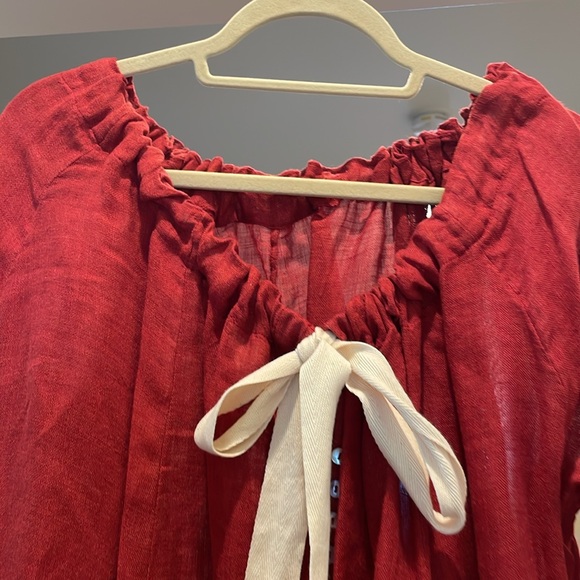 Lorena Lang red linen poet blouse - Picture 2 of 11